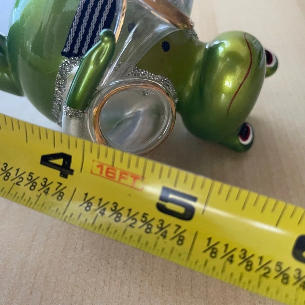 Glass Frog Holiday Christmas Ornament Playing Horn Hand Blown Musical Instrument